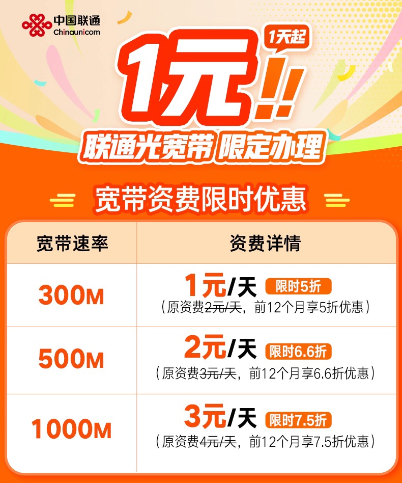 中国联通宽带360元一年办理入口（联通日租宽带新装预约家庭光纤宽带办理上门安装）